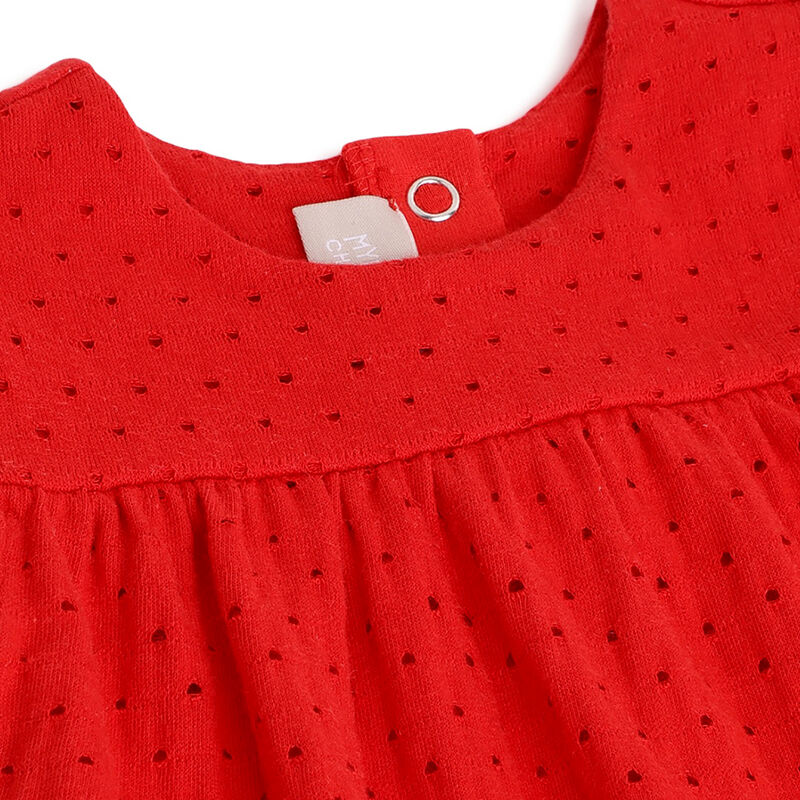 Girls Medium Red Schiffli Short Sleeve Dress image number 2